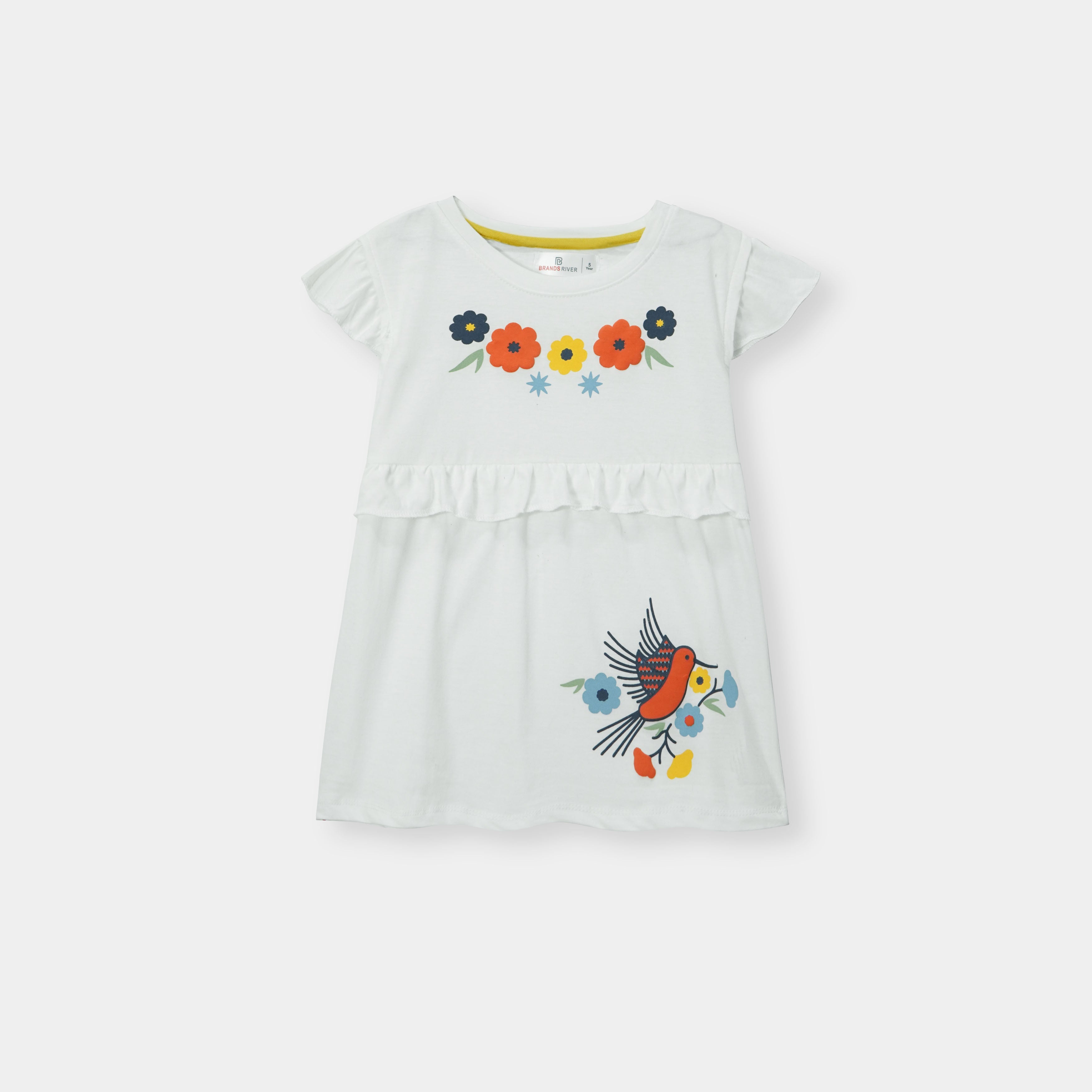 Girls Premium Quality Floral Printed White Frock