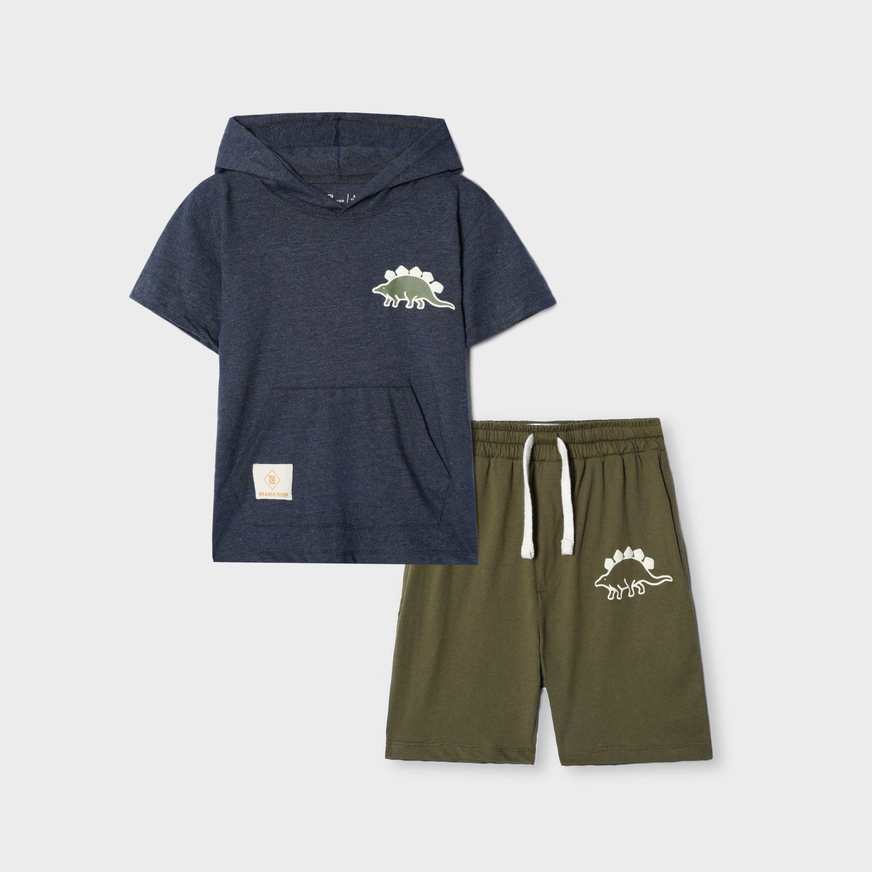 Premium Quality Soft Cotton "DINO" Printed Summer Hoodie Suit For Boys