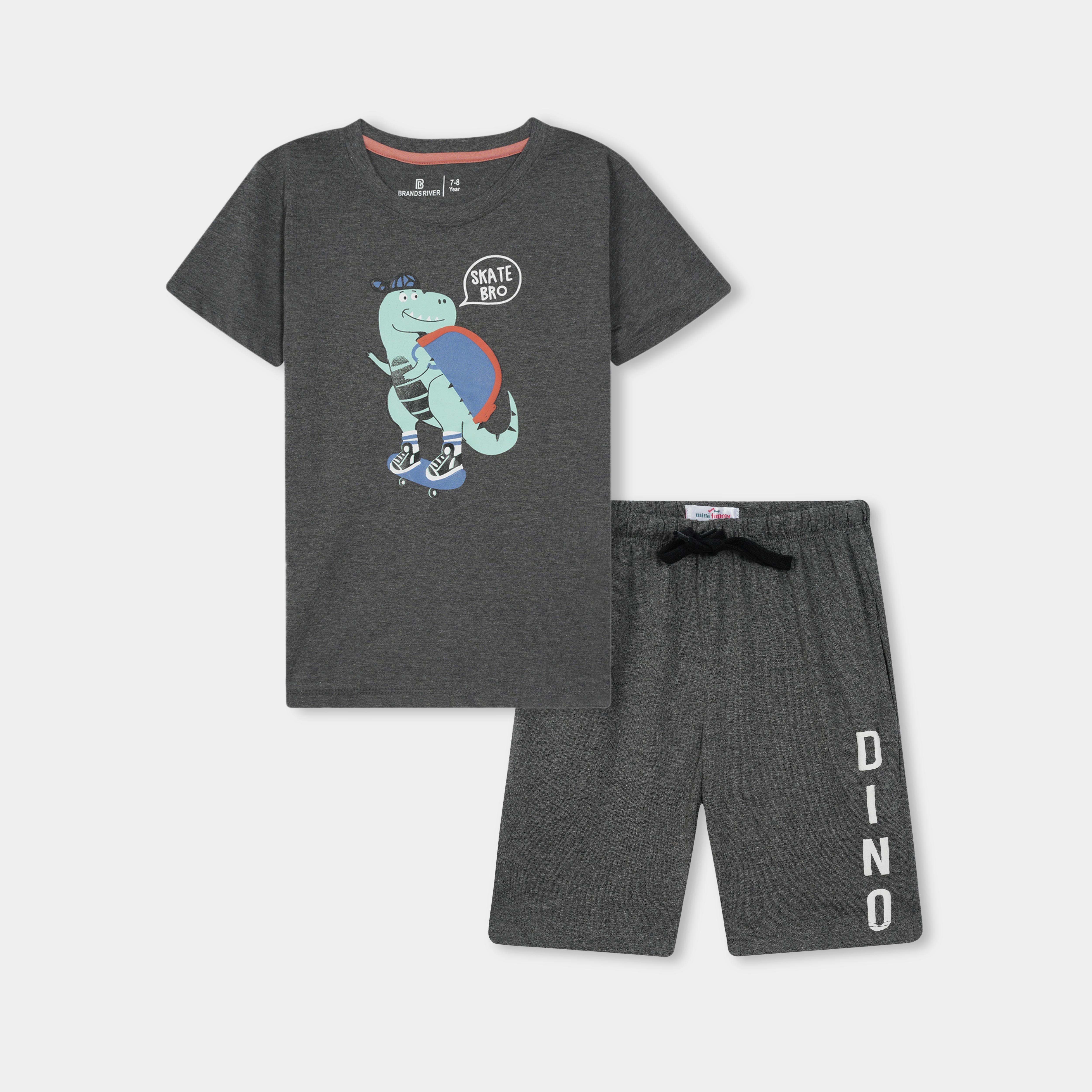 Premium quality Boys 'Skating DINO' Grey summer suit