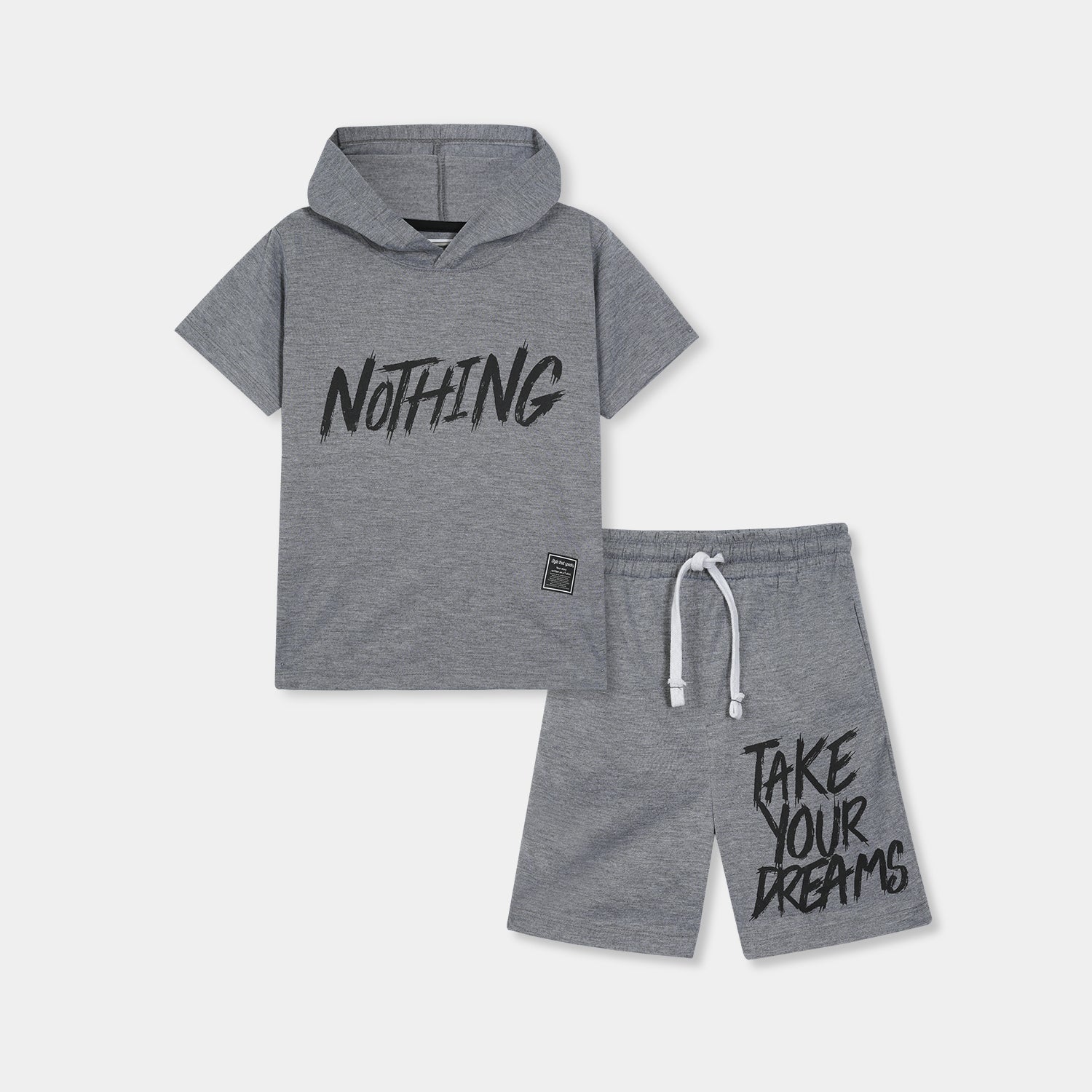 Boys Pemium Quality 'NOTHING' Printed Grey Hoodie Suit