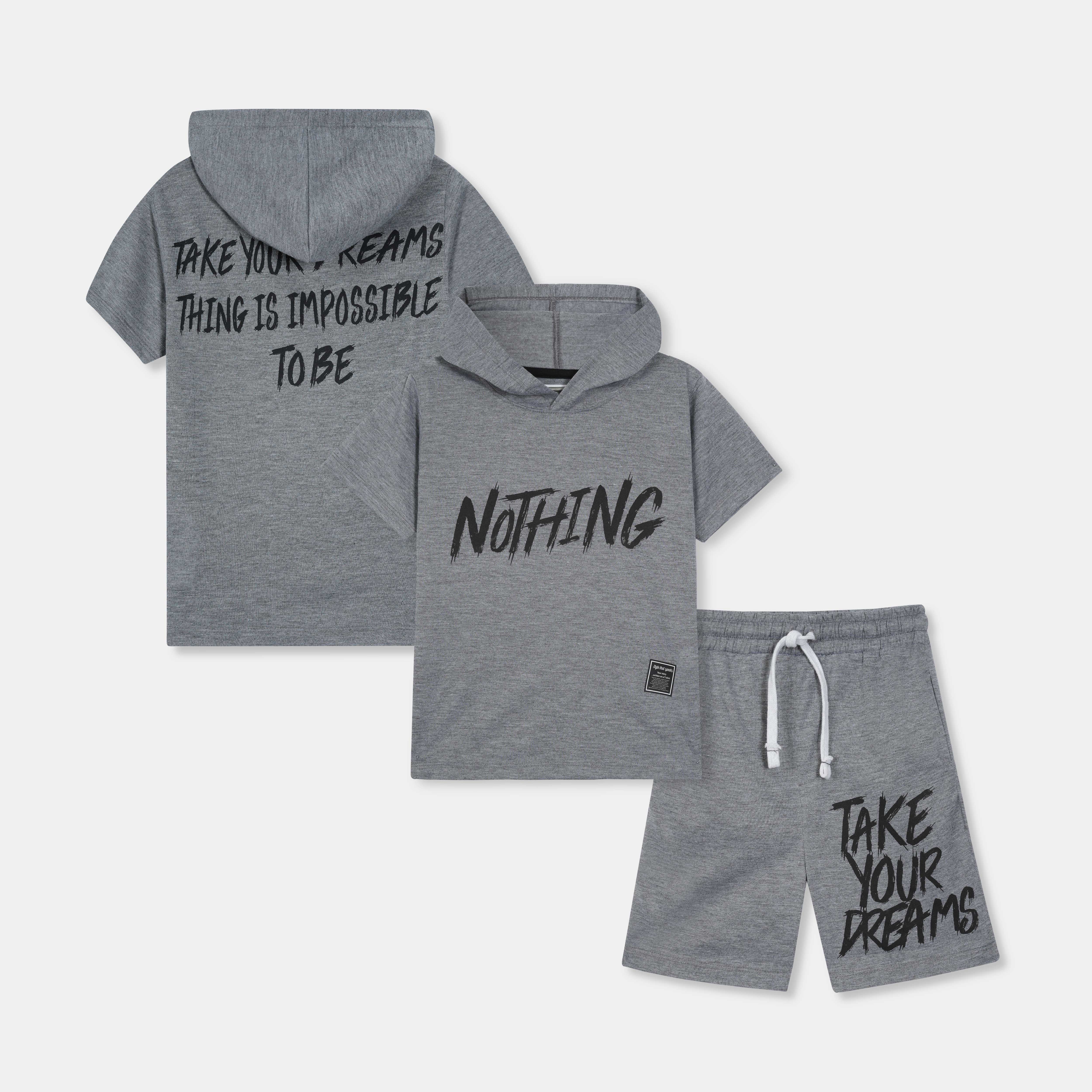 Boys Pemium Quality 'NOTHING' Printed Grey Hoodie Suit