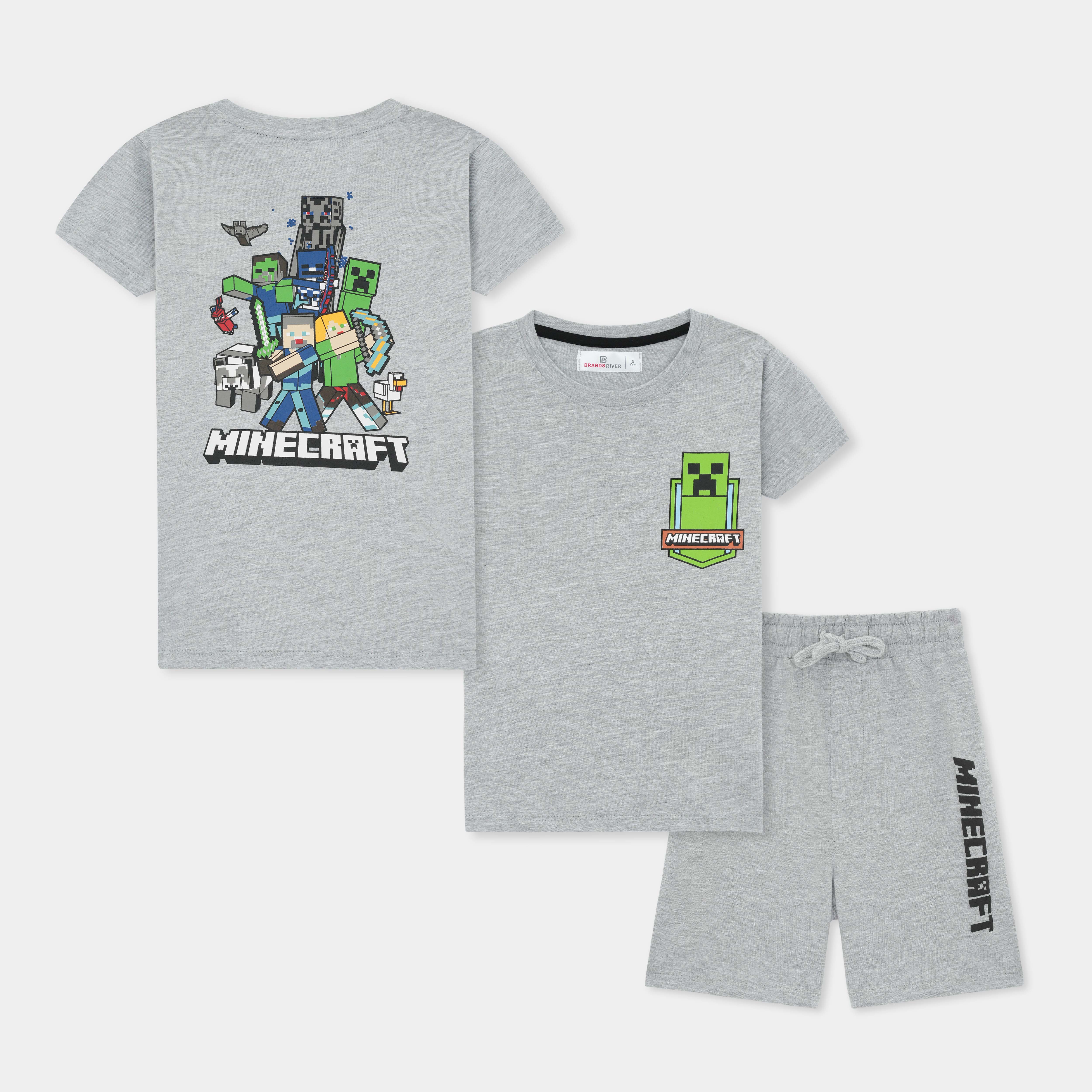 Premium Quality Boys 'Minecaft' Printed Grey Two piece summer suit