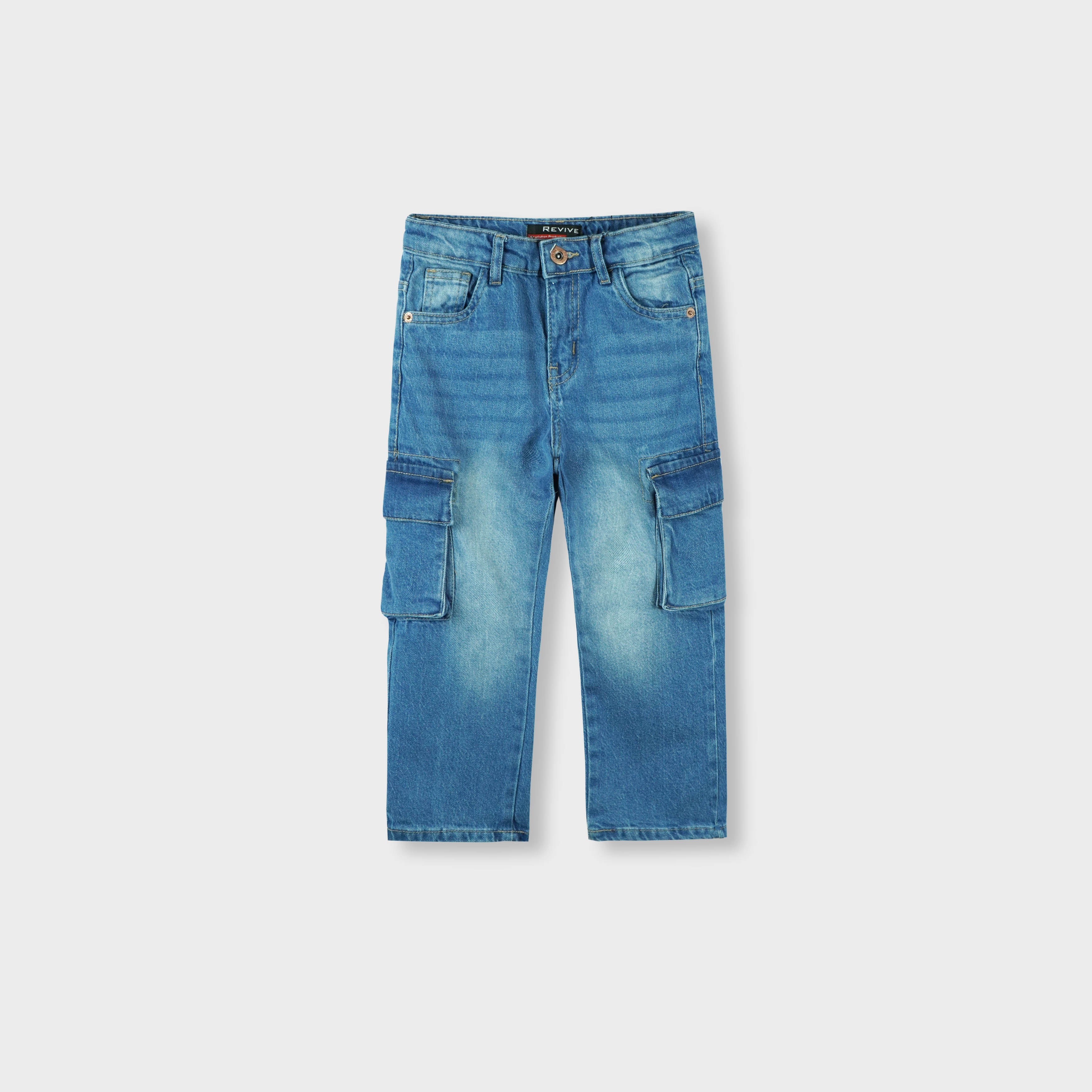Boys Medium Wash Denim Cargo
