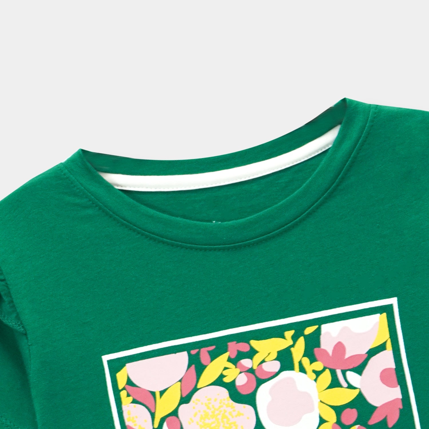 Girls Premium Quality Graphic Floral Printed Green T-Shirt