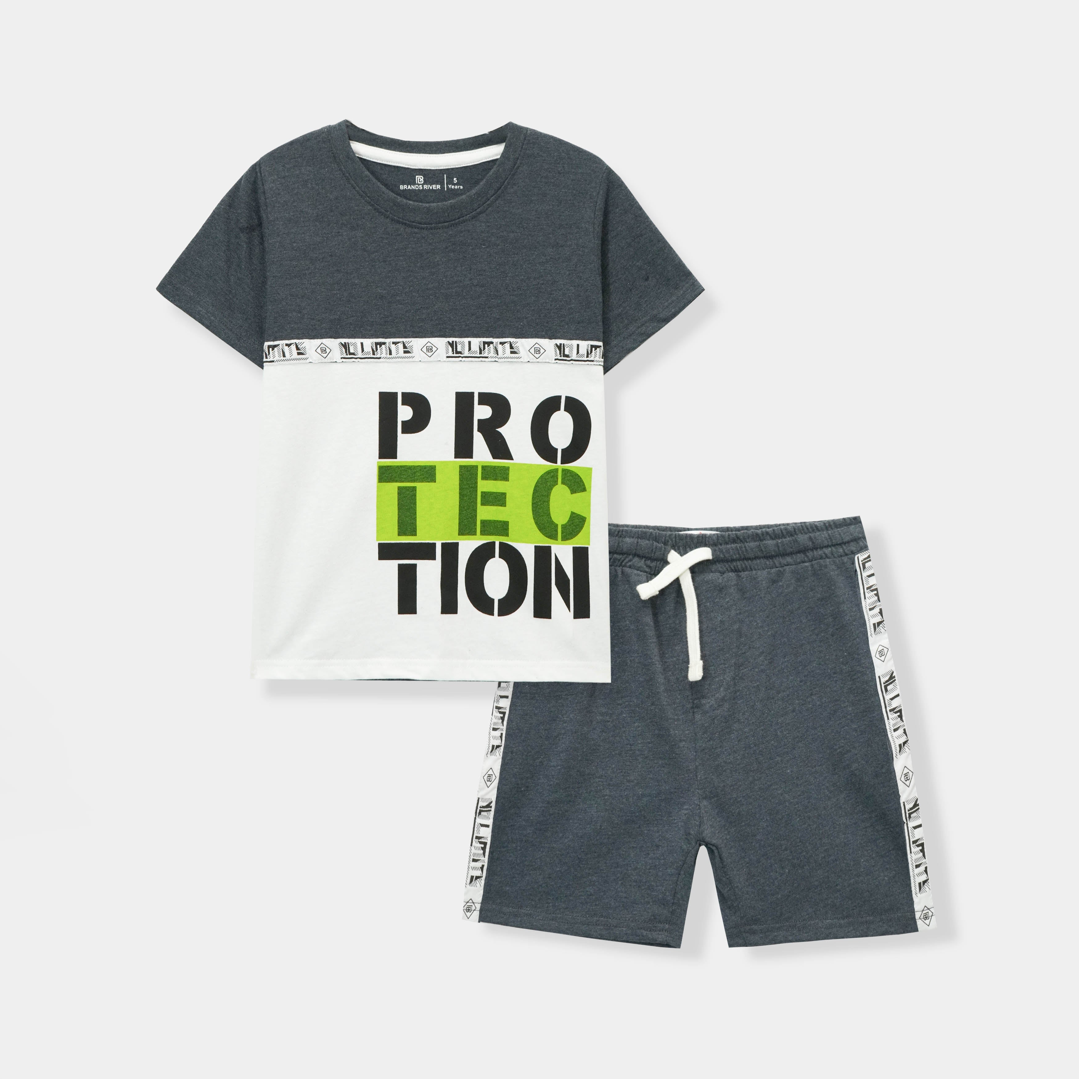 Printed Polo Blue Cut & Sew Summer Suit for Boys