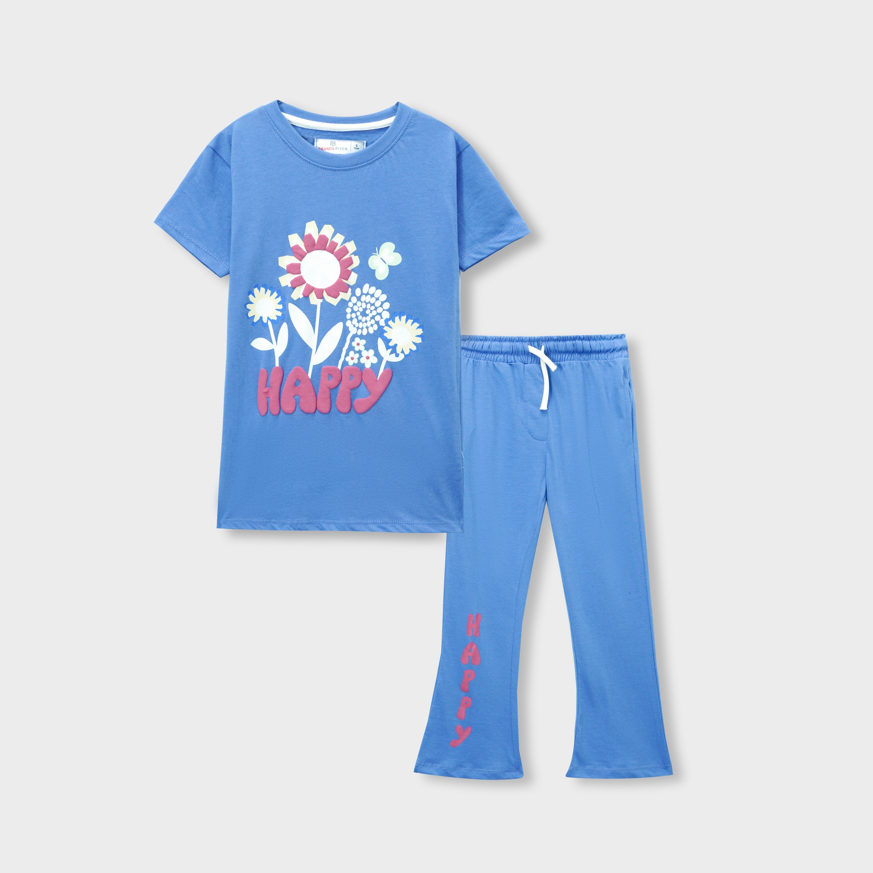 Girls Premium Quality Floral Printed Blue Summersuit