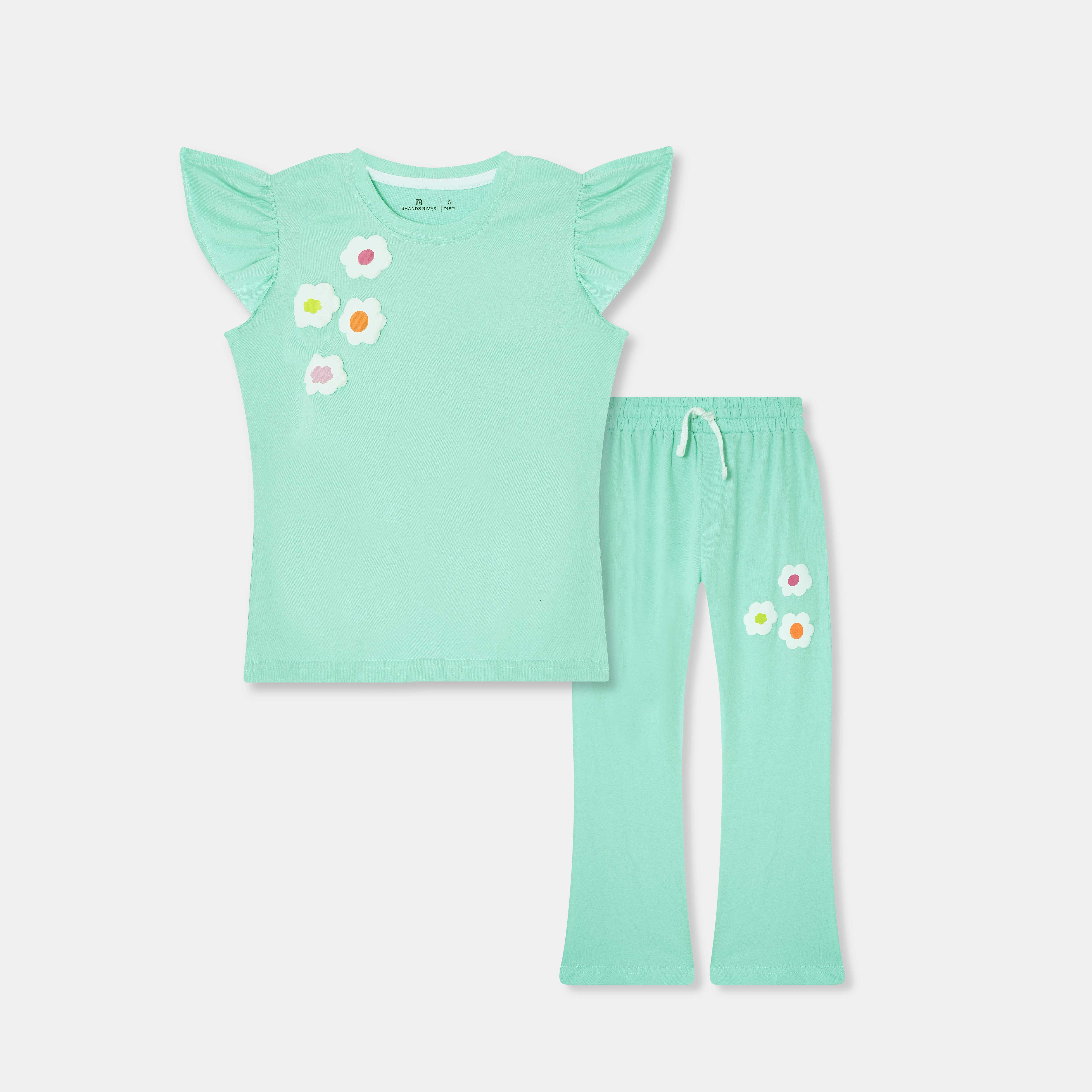 Girls Premium Quality Floral Aqua Green Summersuit