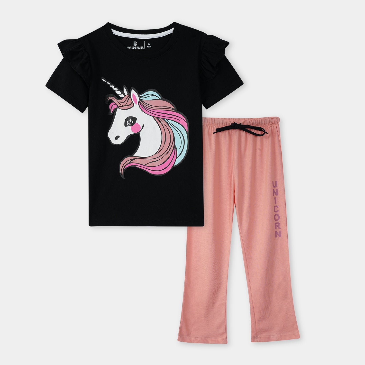 Premium Quality "Unicorn" Printed Black Black Summer Suit for Girls