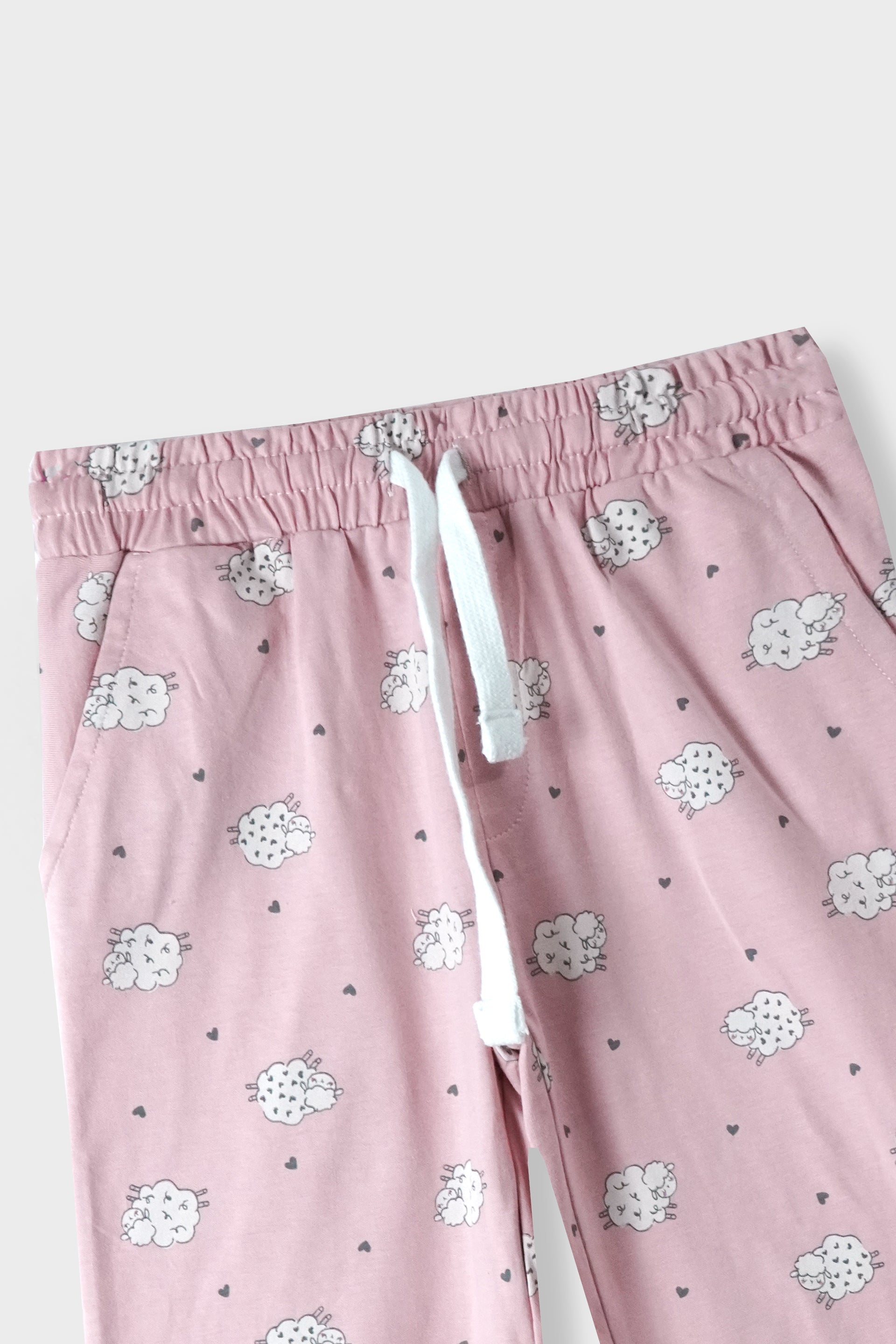 Girls Baby pink 'Sheep and hearts' printed suit