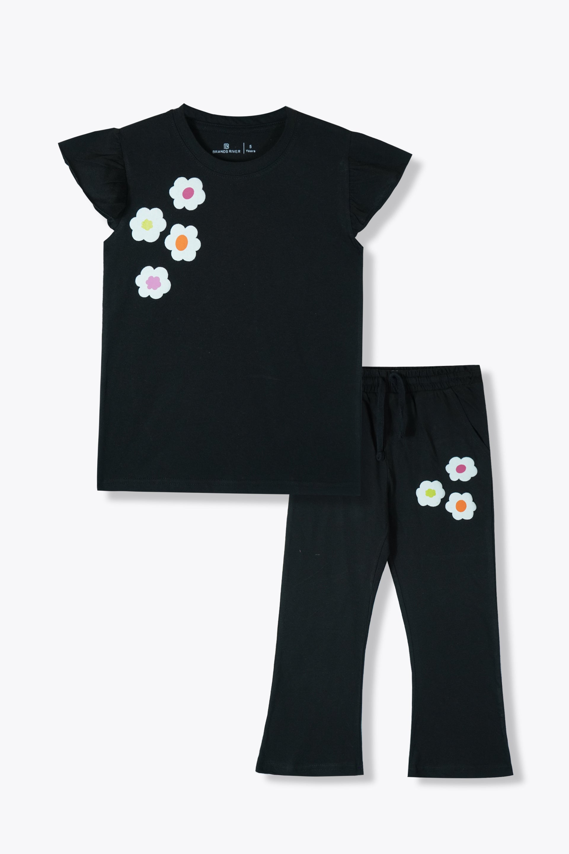 Girls Premium Quality Floral Printed Black Summer Suit