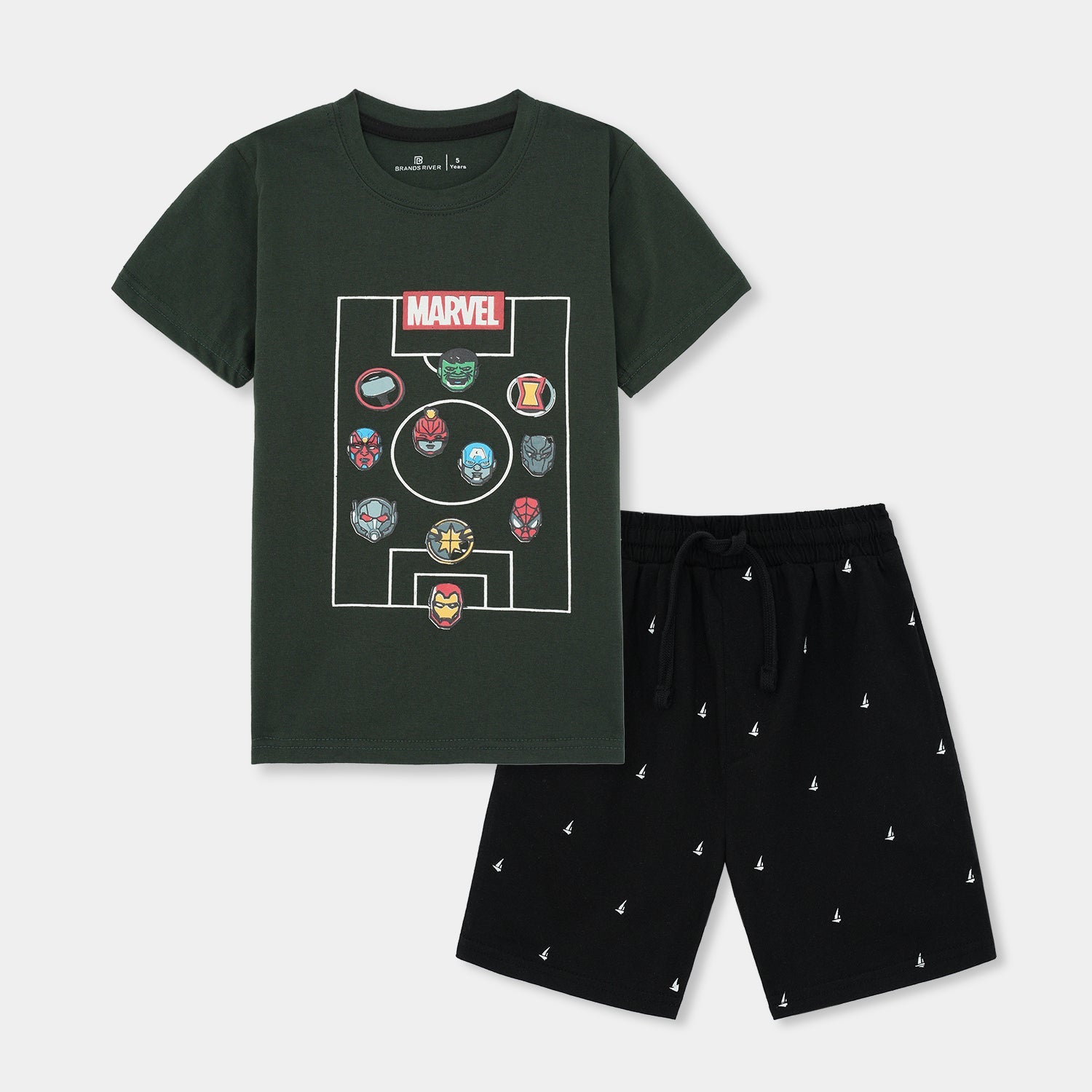 Premium Quality Boys Green 'Marvel' Summer Suit with Black Shorts