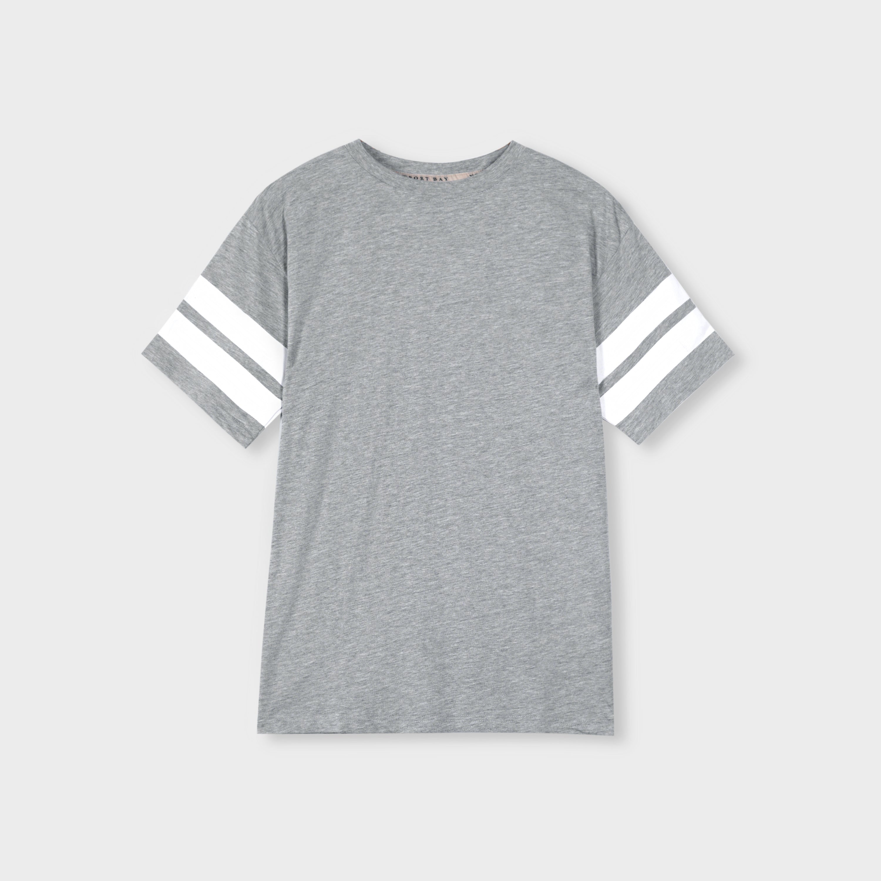 Men Premium Quality Cotton "Striped Sleeve" Grey Marl T-shirt