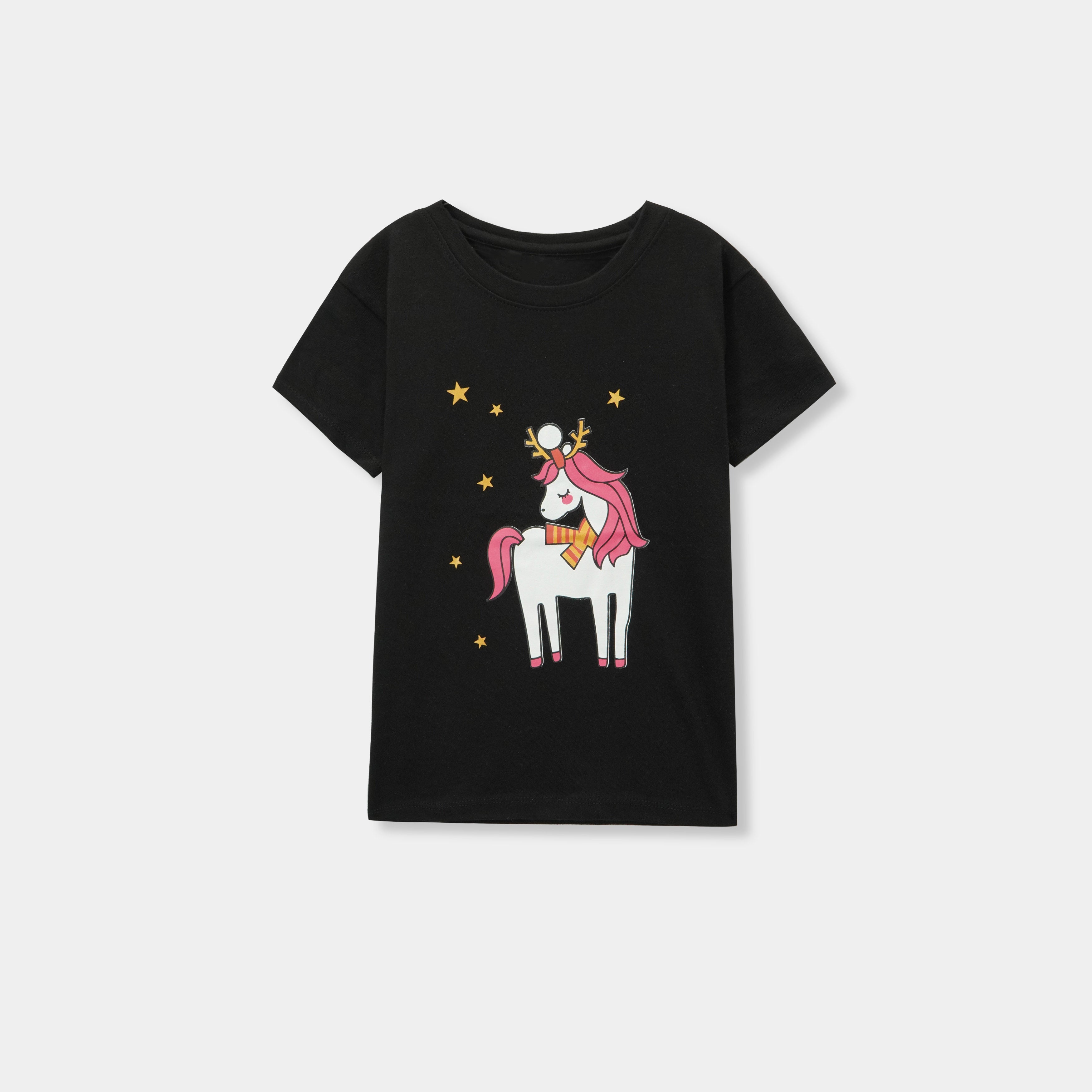 Girls "Unicorn" Printed Black T-Shirt