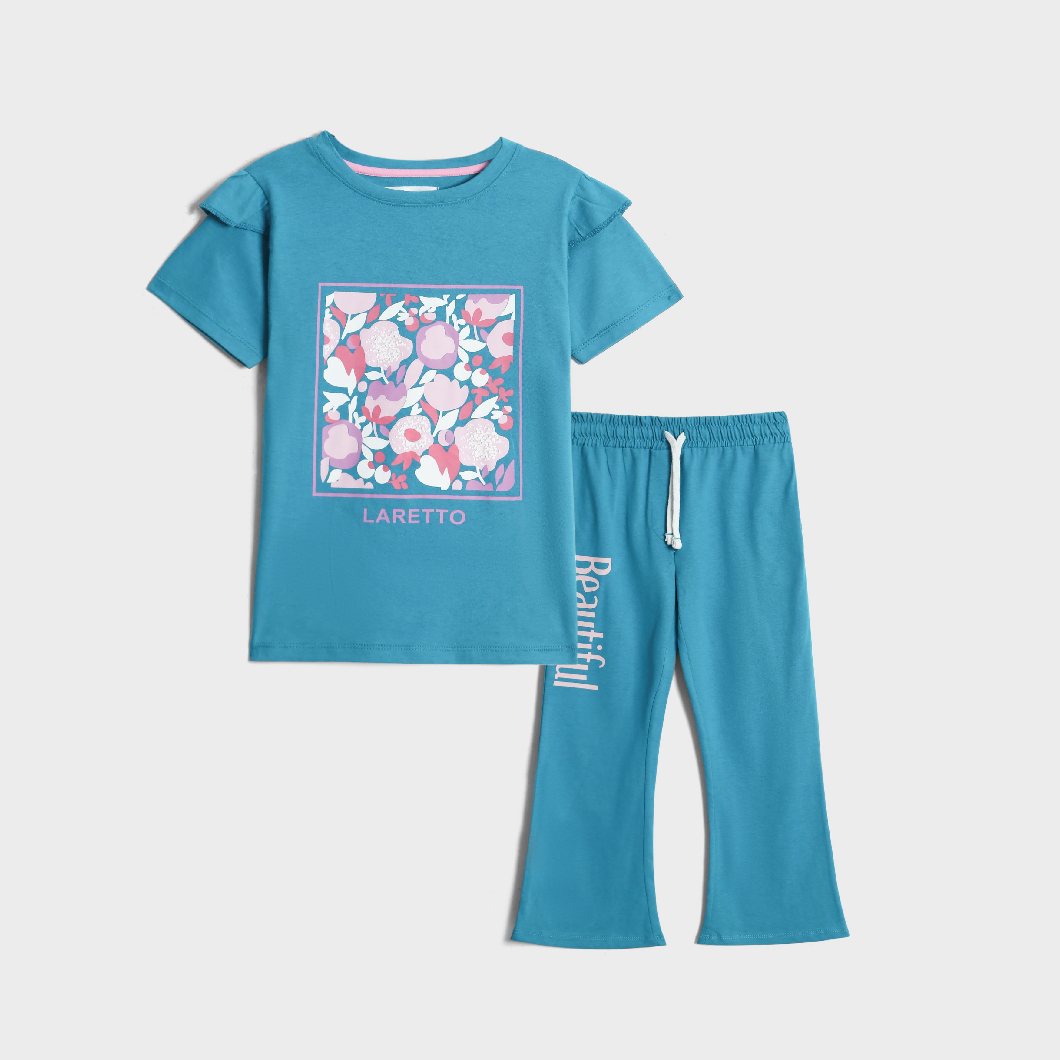 Premium quality Soft Cotton" Floral" Printed Aqua Suit for Girls