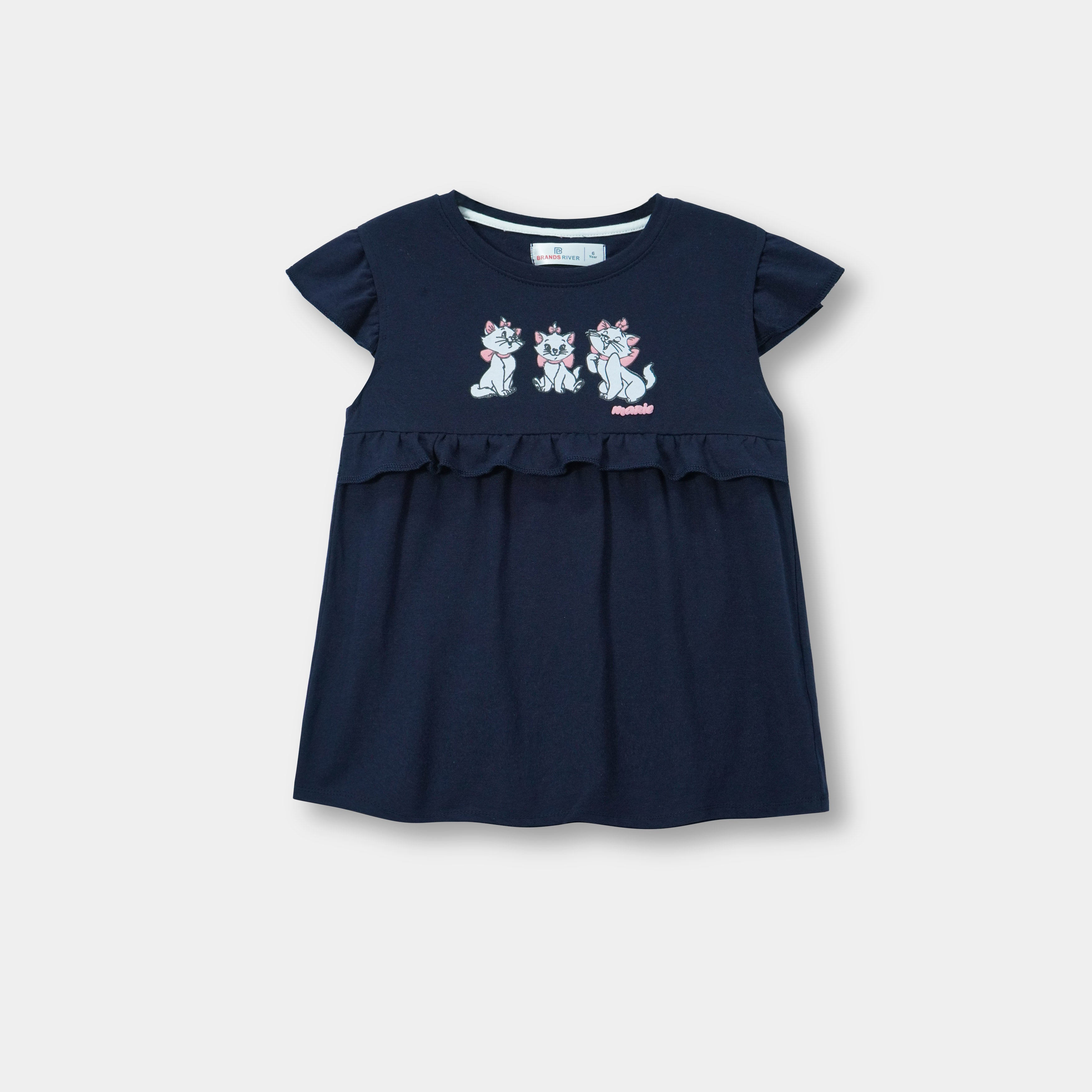 Girls Premium Quality 'MARIE' Floral Printed Navy Frock