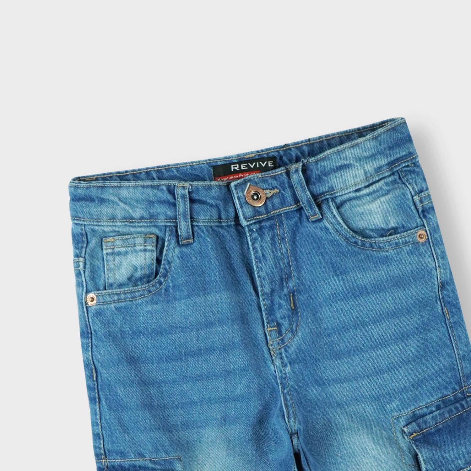 Boys Medium Wash Denim Cargo