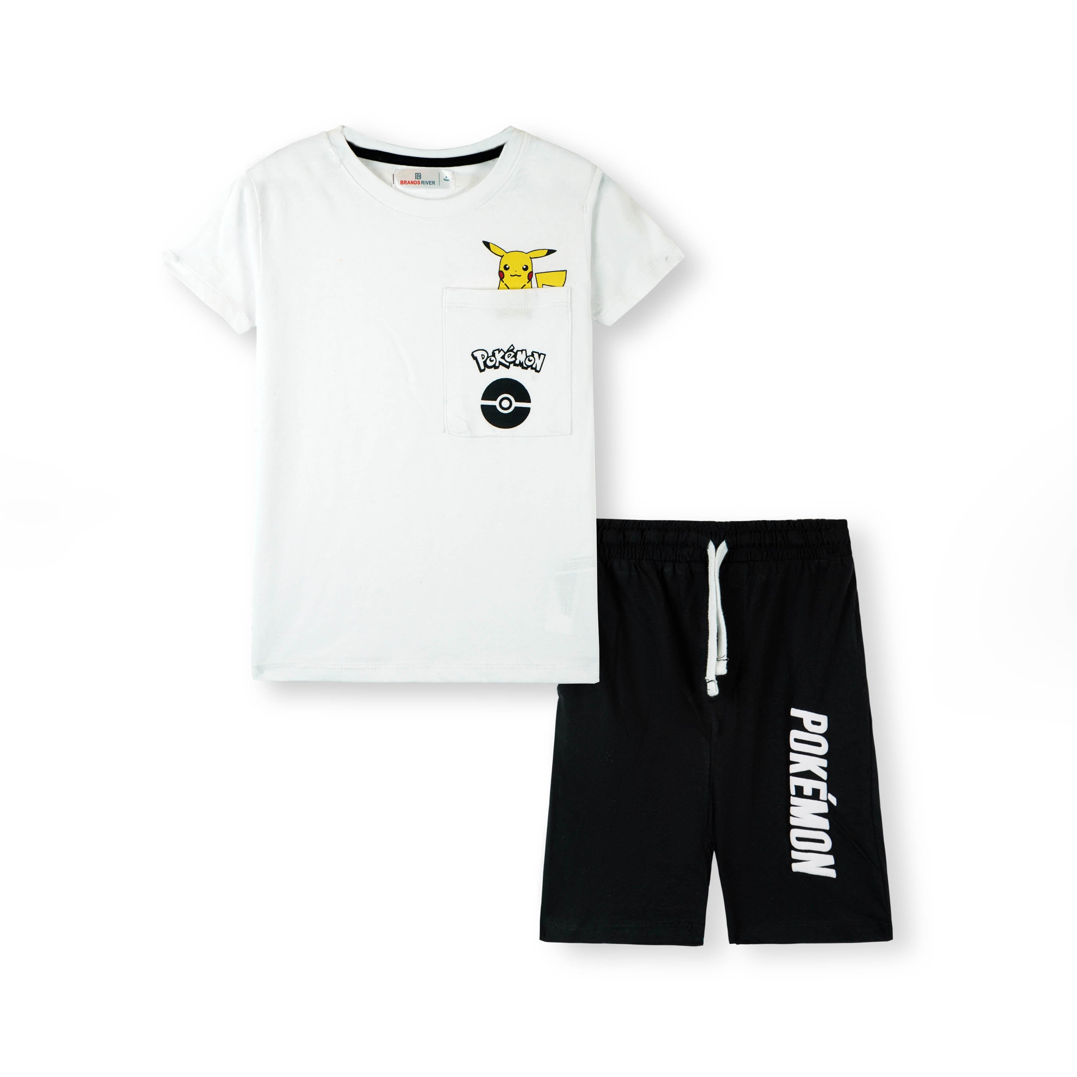 Boys Premium Quality "Pokemon" Printed Black & White Summersuit