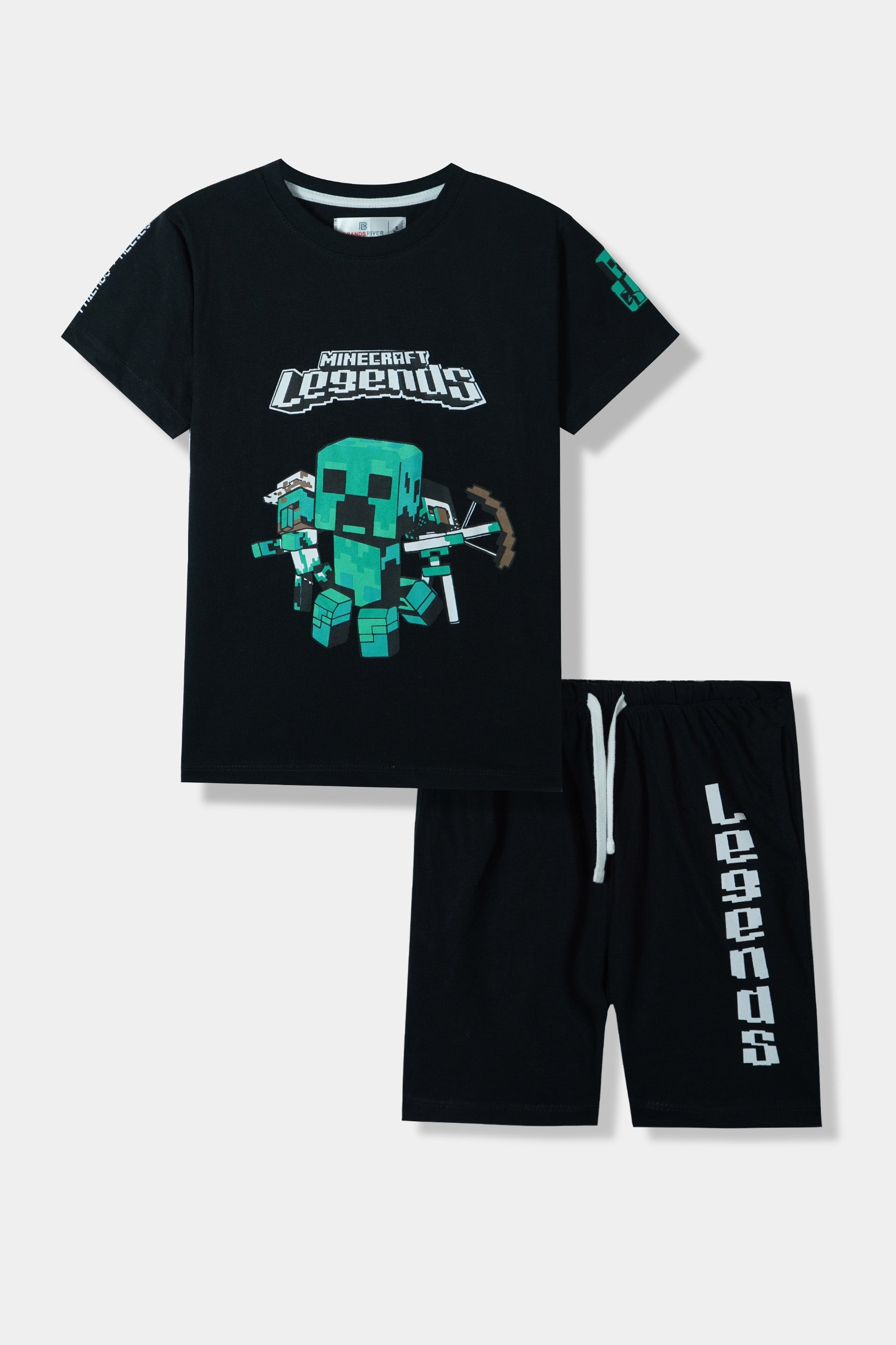 Premium Quality "Minecraft Legends" Printed Black Boys Summer Suit