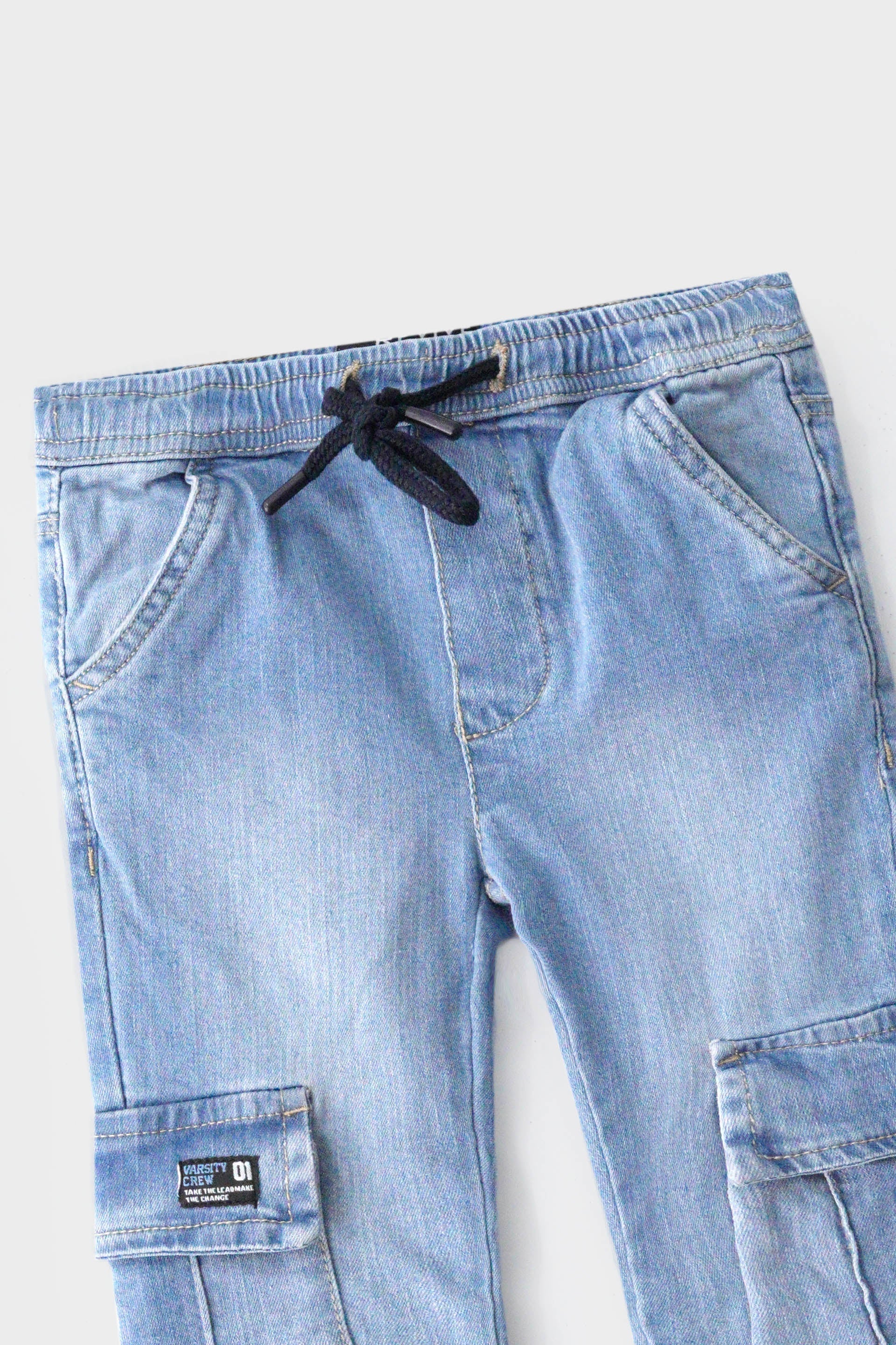 Boys Blue Acid Wash Cargo Denim Pants