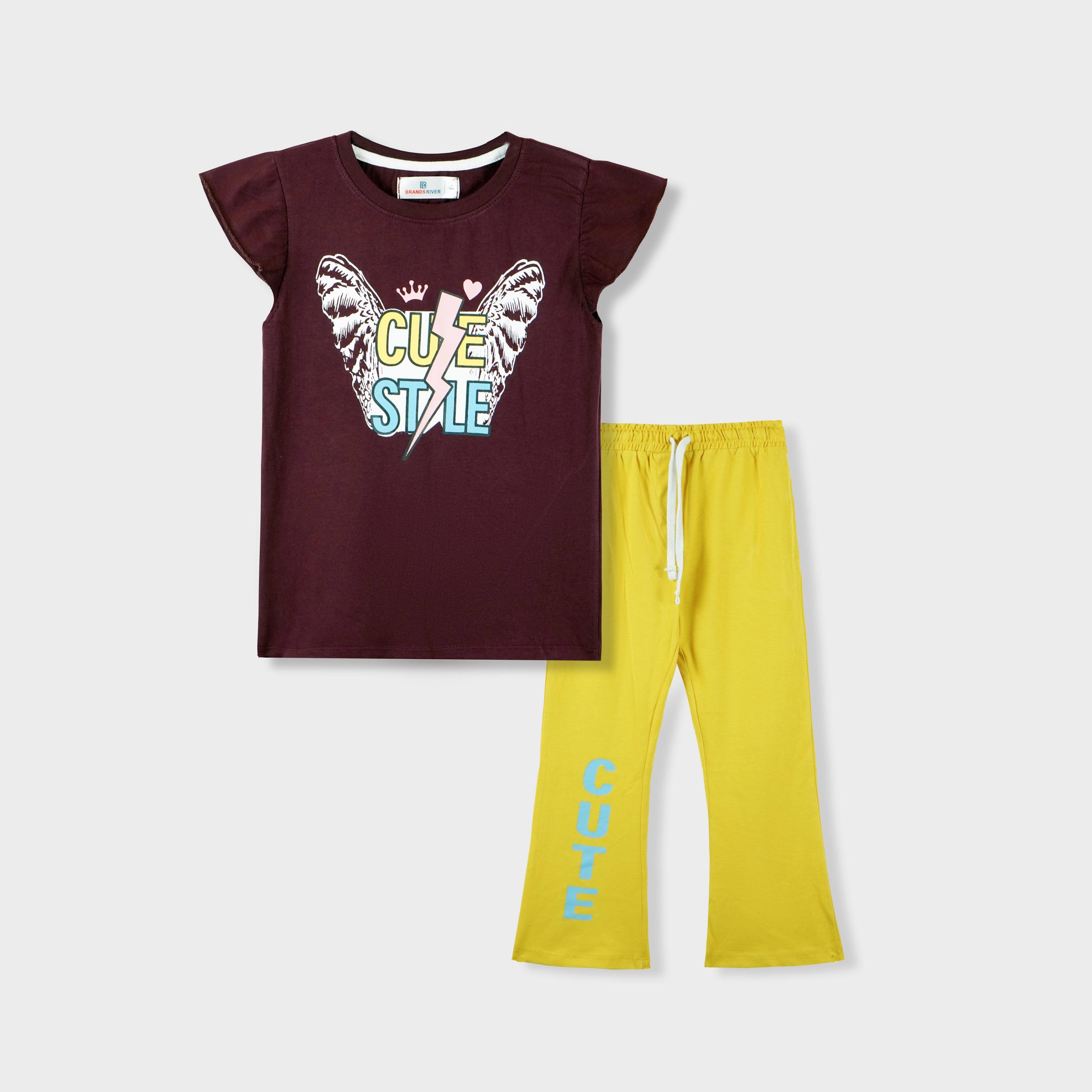 Girls Premium Quality 'Butterfly' printed suit with Yellow Trousers