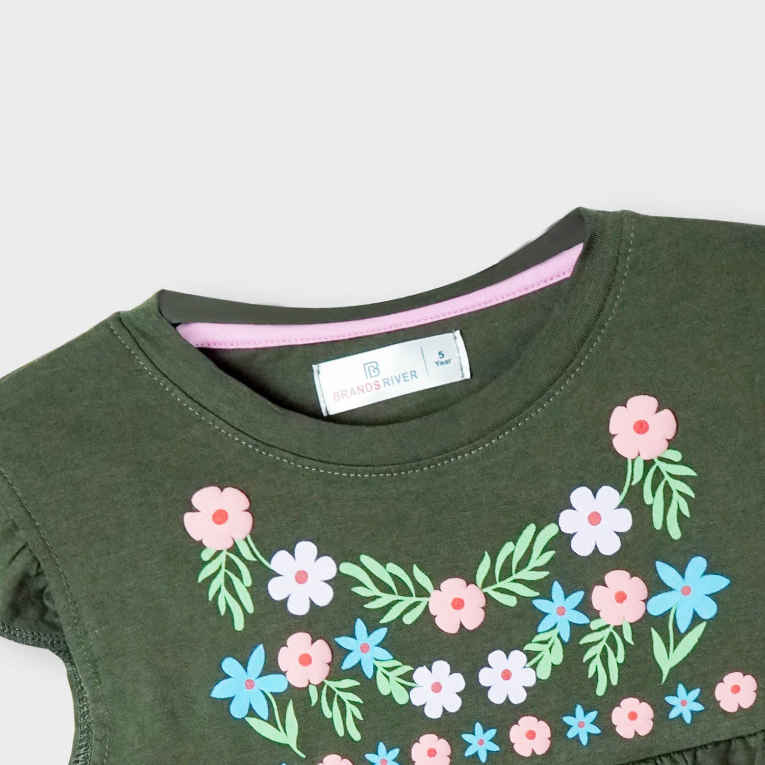 Girls Premium Quality Floral Printed Moss Green Frock
