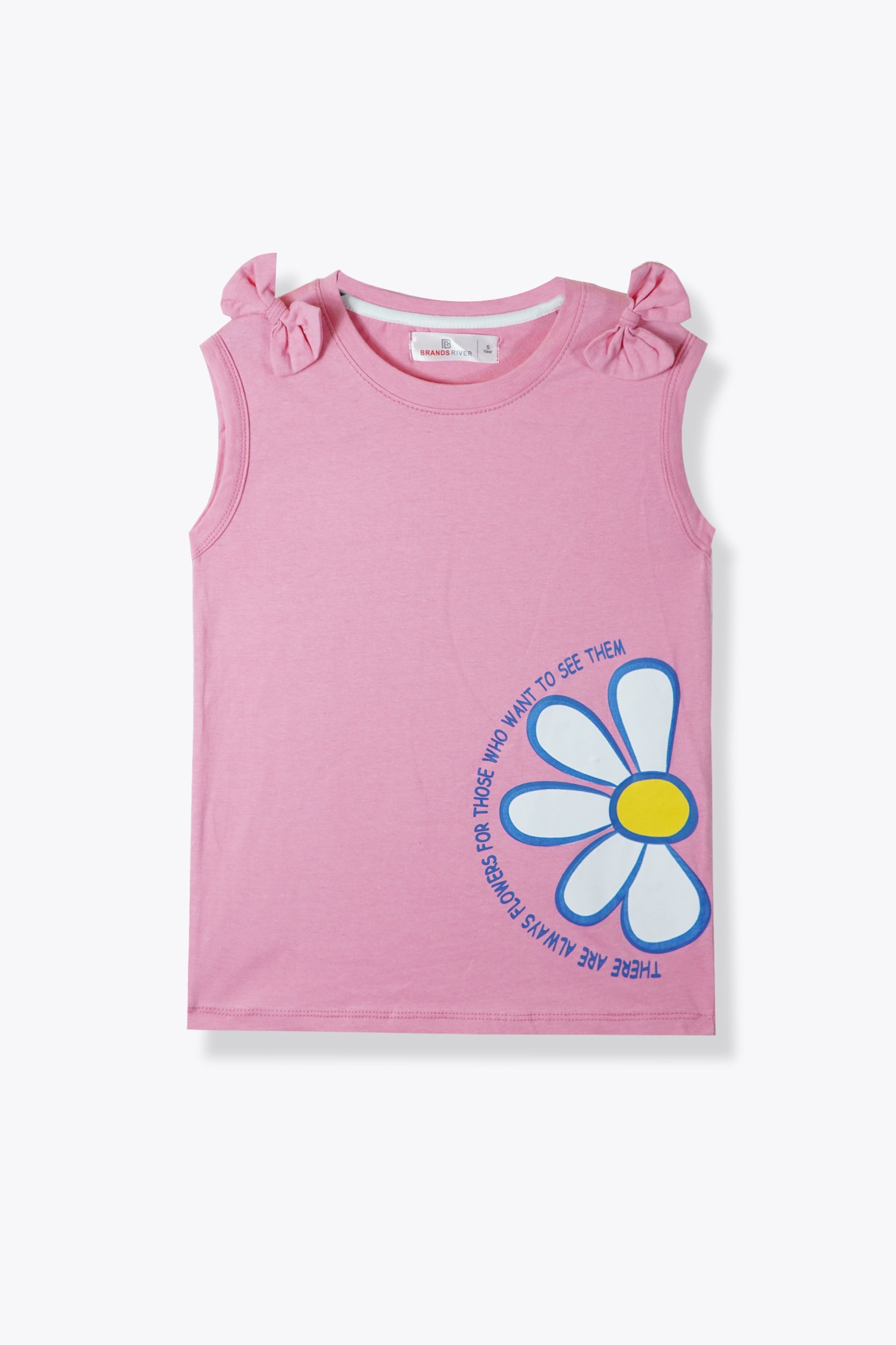 Premium Quality Floral Printed Pink Girls Summersuit with Blue Shorts