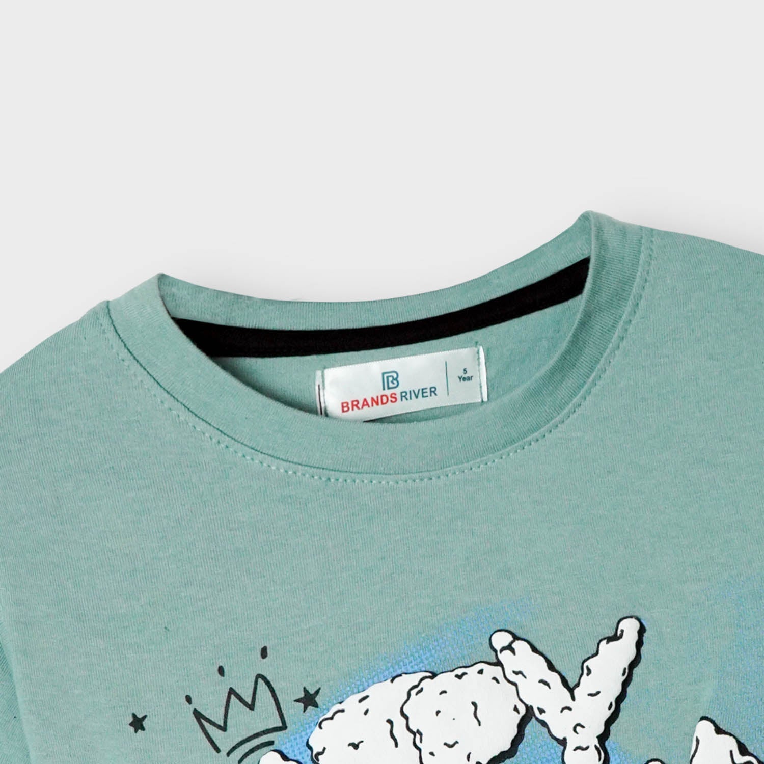 Boys Graphic "Happy Garfield" Printed Aqua Green T-Shirt