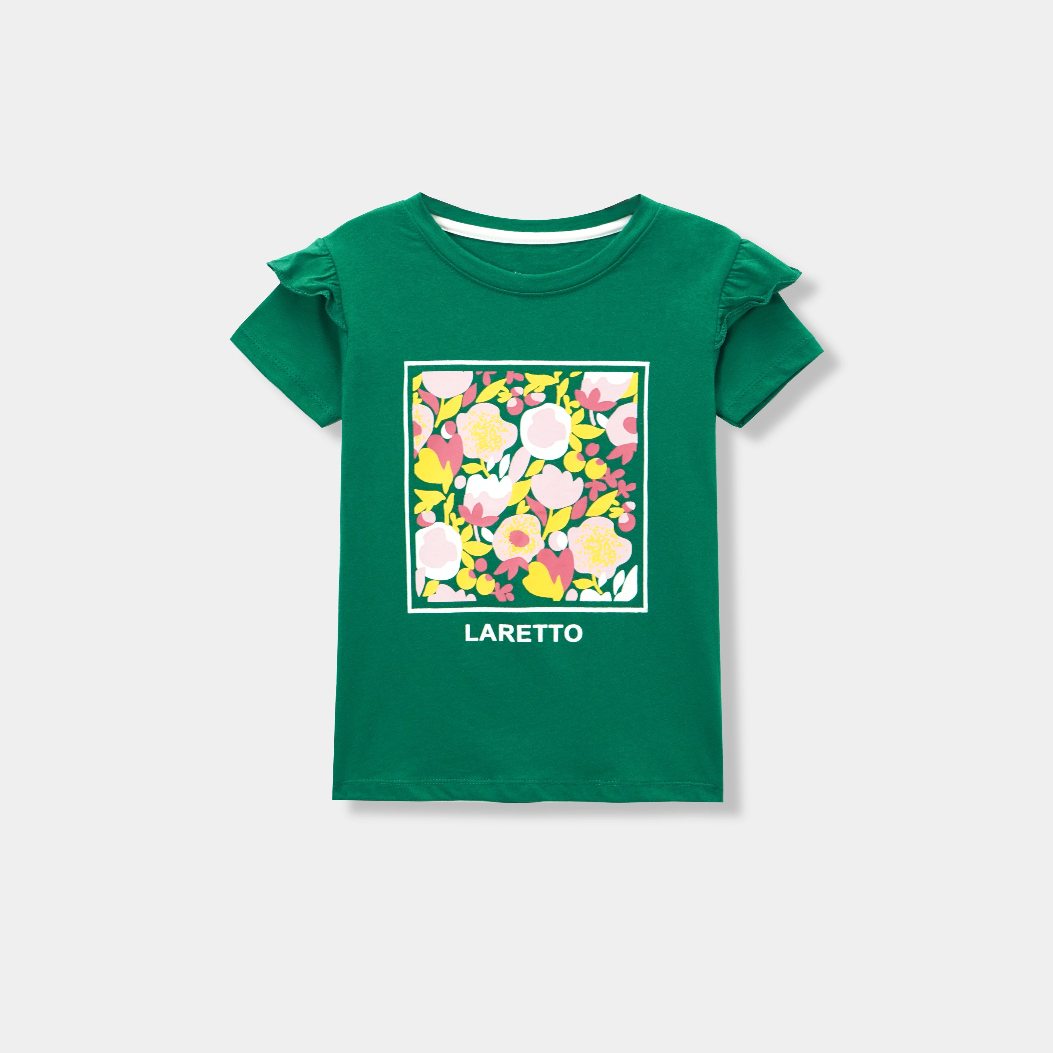 Girls Premium Quality Graphic Floral Printed Green T-Shirt