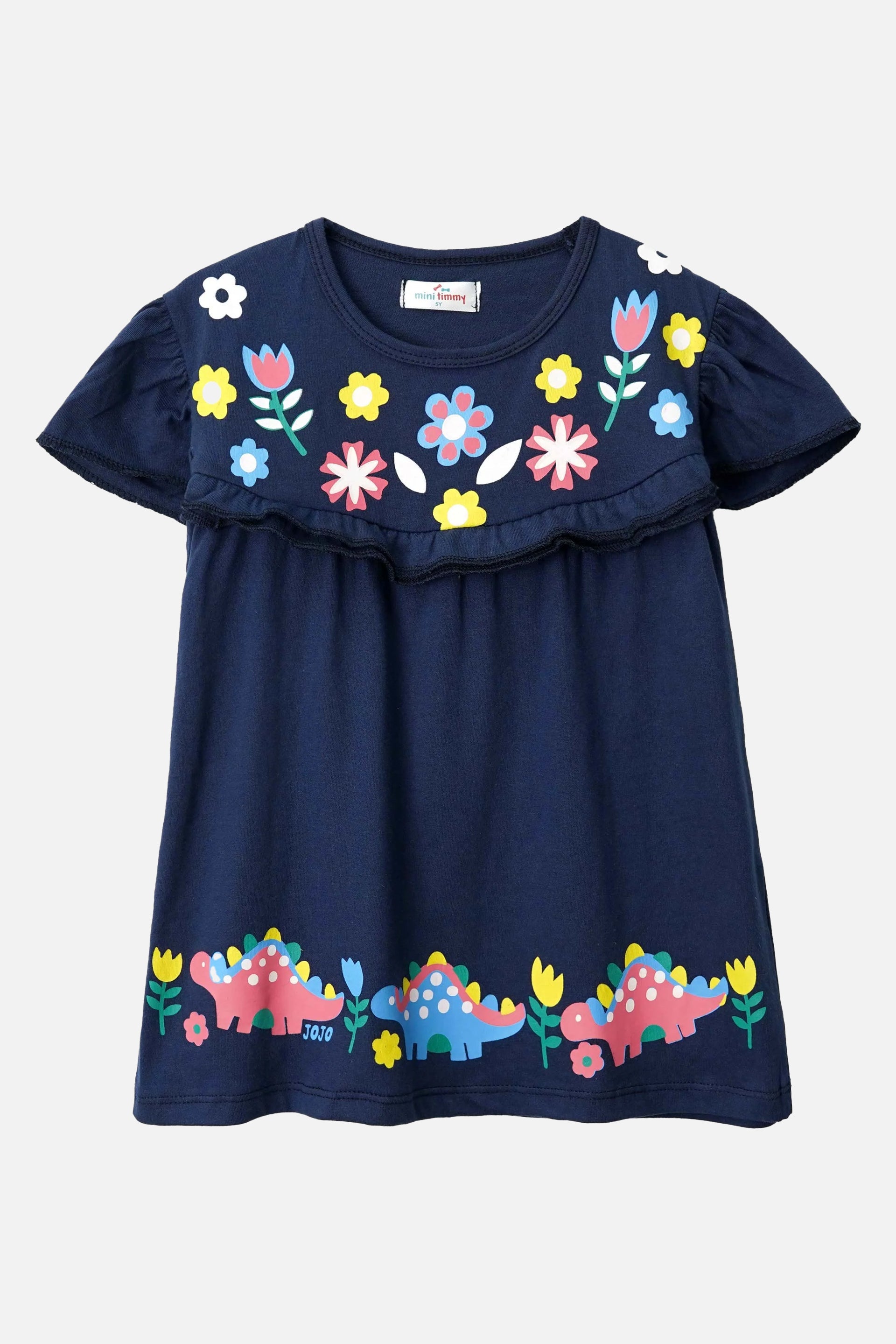 Premium Quality Floral Printed Soft Cotton Navy Frock for Girls