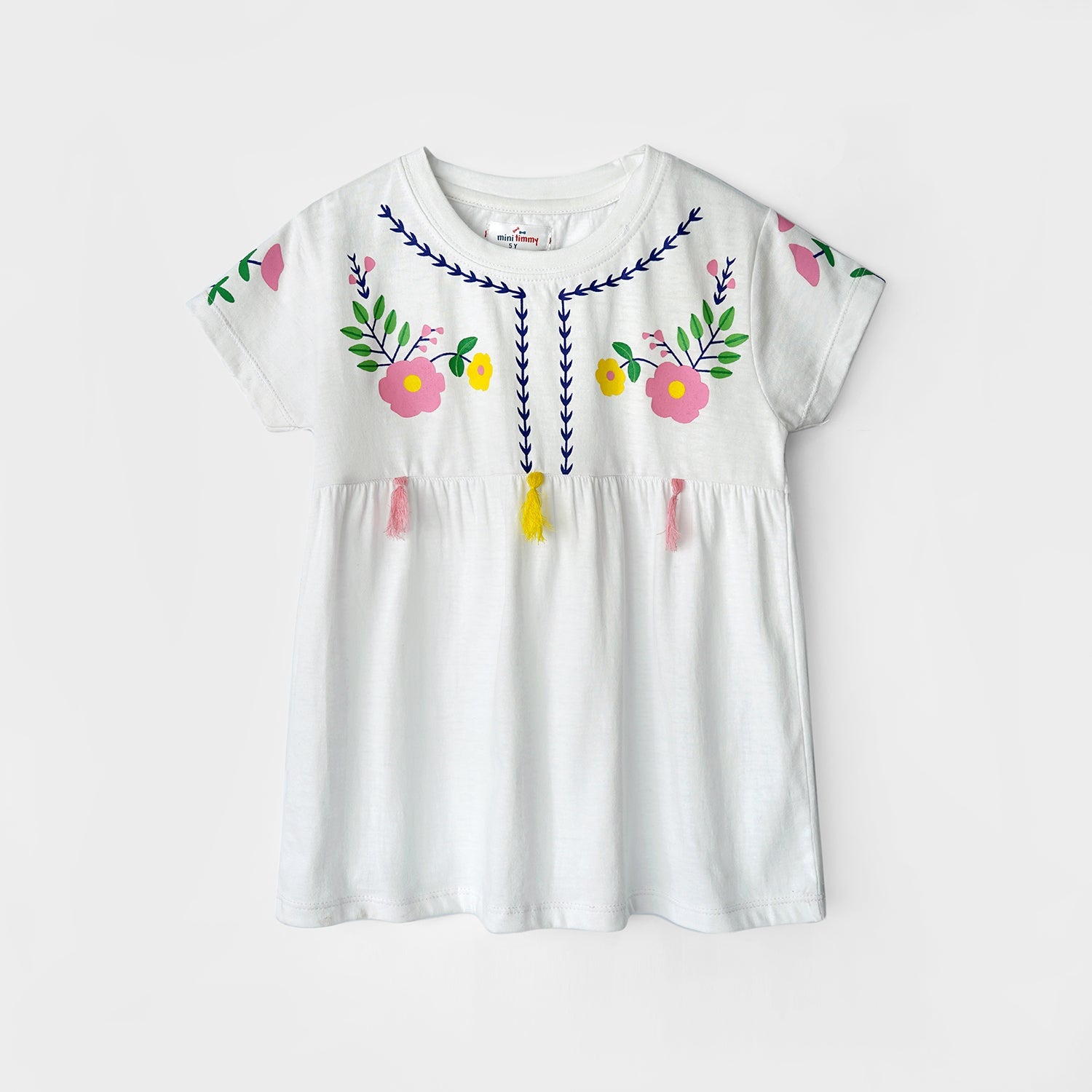 Premium Quality Soft Cotton Floral Printed White Frock for Girls