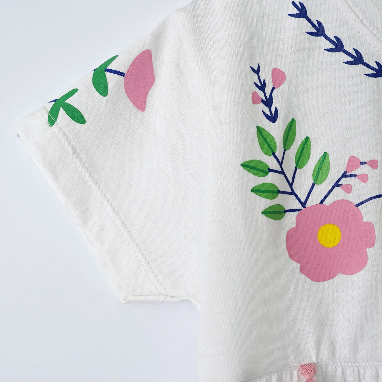 Premium Quality Soft Cotton Floral Printed White Frock for Girls